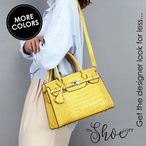 Croc Embossed Lock Satchel